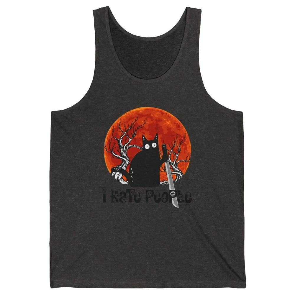 Black Cat Murderer I Hate People Pumpkin Halloween Costume Unisex Jersey Tank