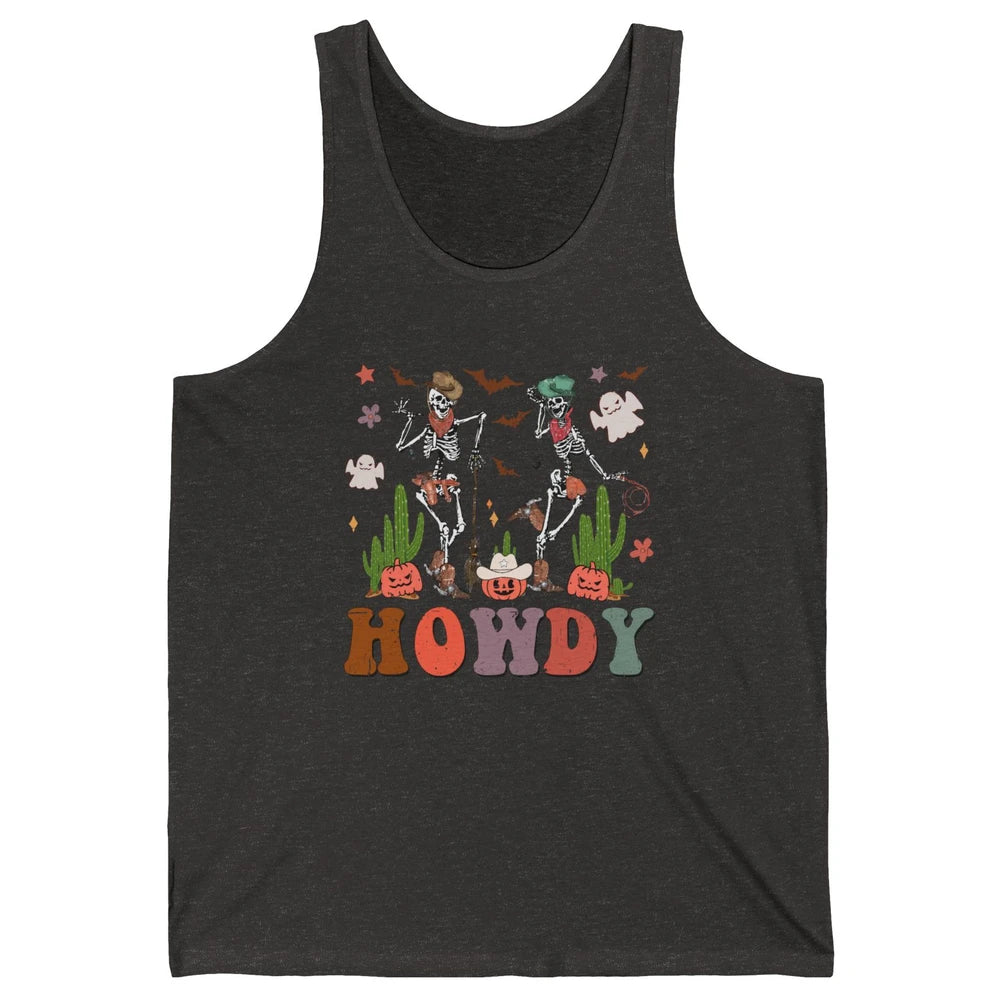 Retro Skeleton Cowboy Dancing Howdy Halloween Western Fall Unisex Jersey Tank