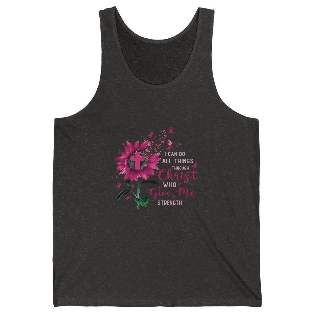 Breast Cancer Month Sunflower God Strength Cross Pink Ribbon Unisex Jersey Tank