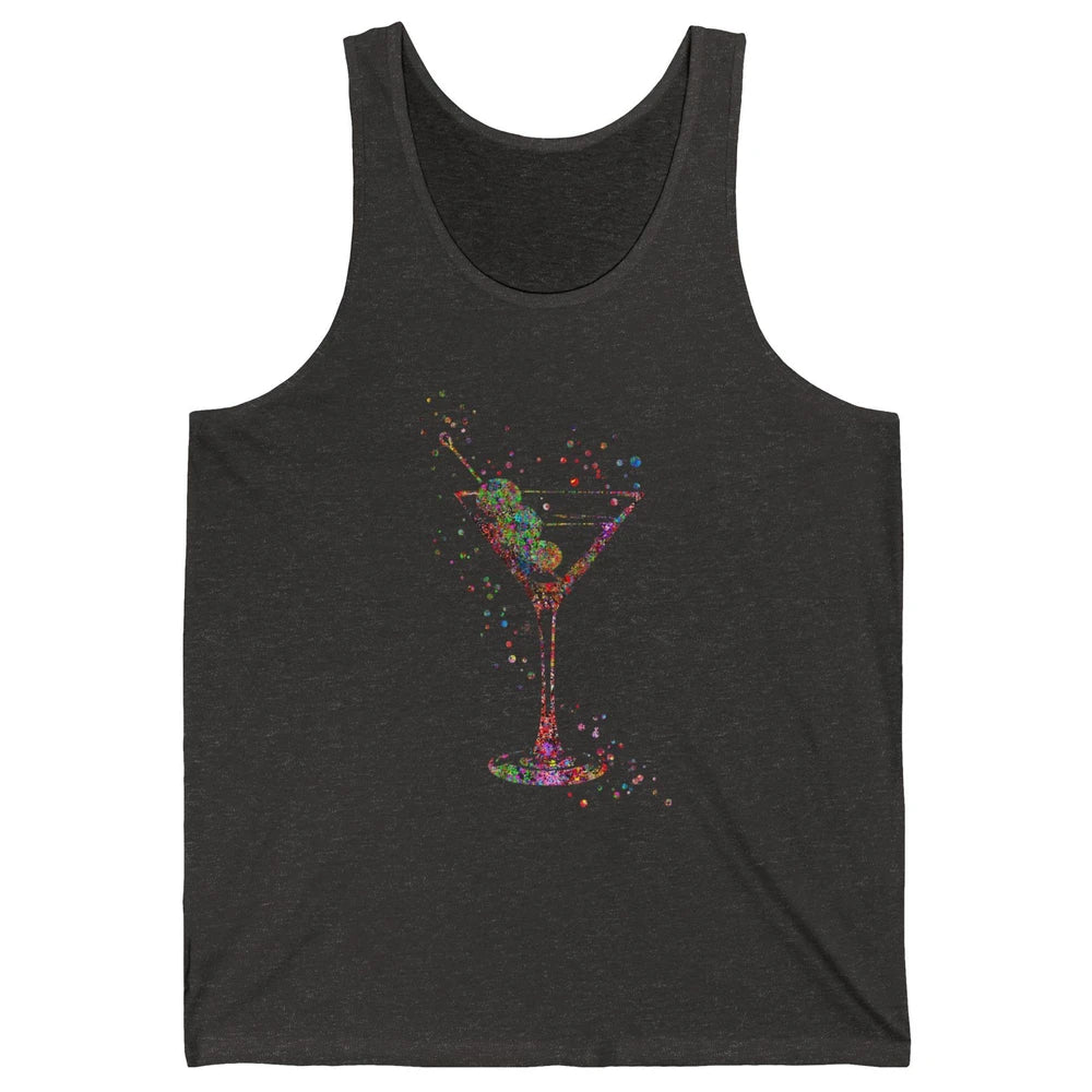 Watercolor Glass Of Martini Cocktails Wine Shot Alcoholic Unisex Jersey Tank