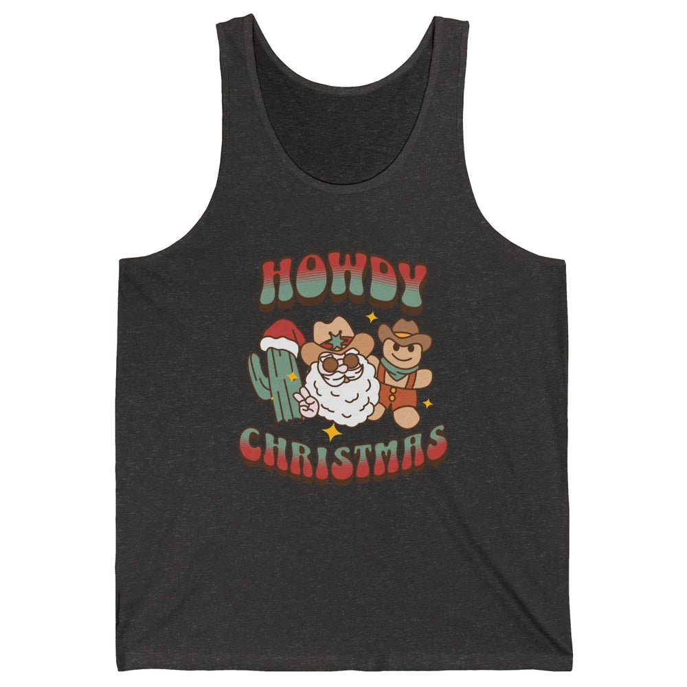 Merry Christmas Gingerbread Cowboy Xmas Santa Cactus Western Unisex Jersey Tank