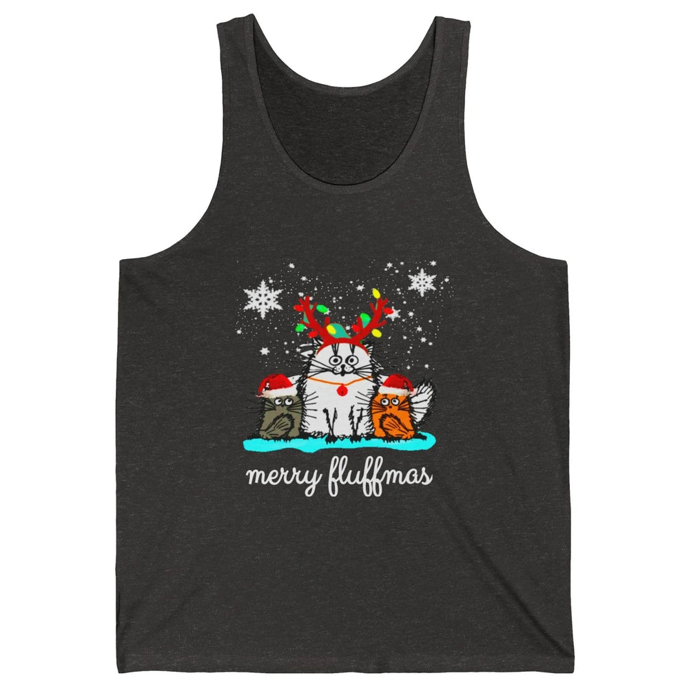 Merry Christmas Fluffmas Cat Santa Claus Hat Xmas Tree Light Unisex Jersey Tank