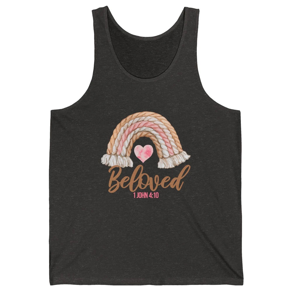 Beloved Christian Women Vintage Rainbow Bible Verse Heart Unisex Jersey Tank