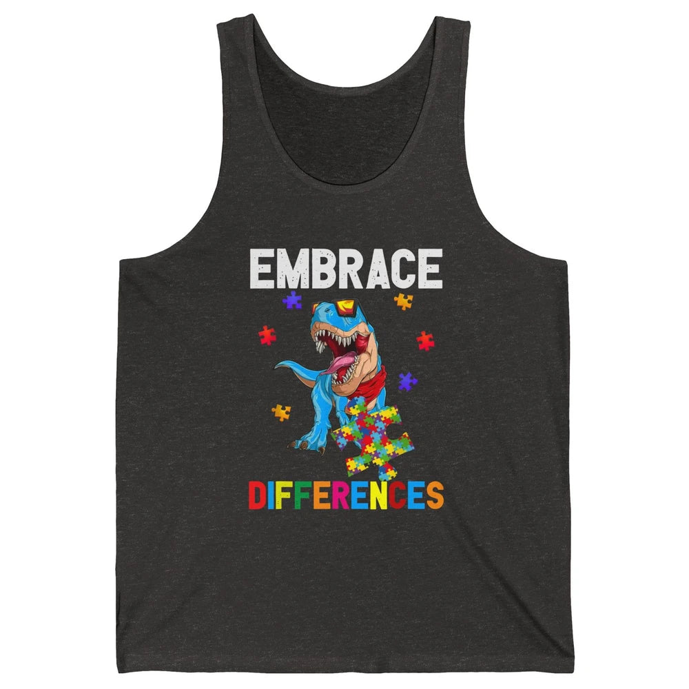 Autism Awareness Dinosaur Puzzle Piece Embrace Differences Unisex Jersey Tank