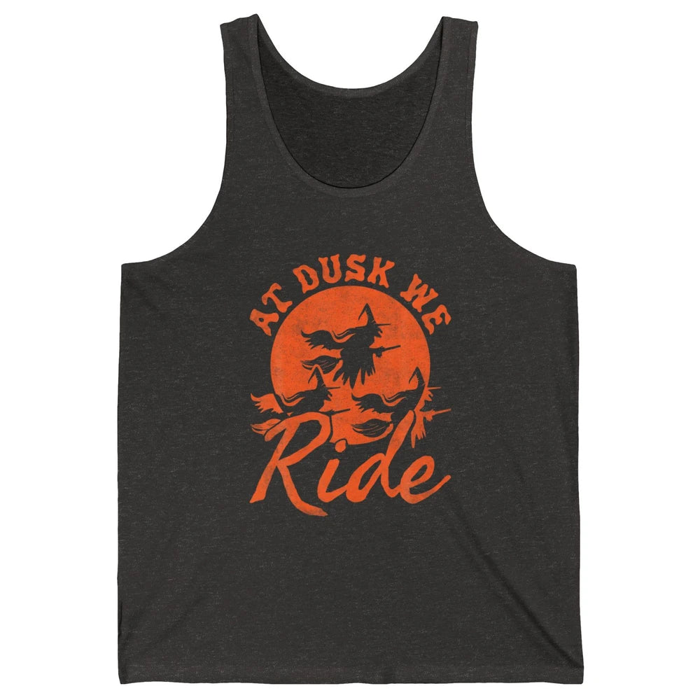 At Dusk We Ride Witch Hat Broom Moon Halloween Spooky Season Unisex Jersey Tank