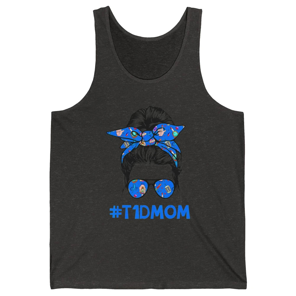 T1D Proud Mom Leopard Messy Bun Warrior Diabetes Awareness Unisex Jersey Tank