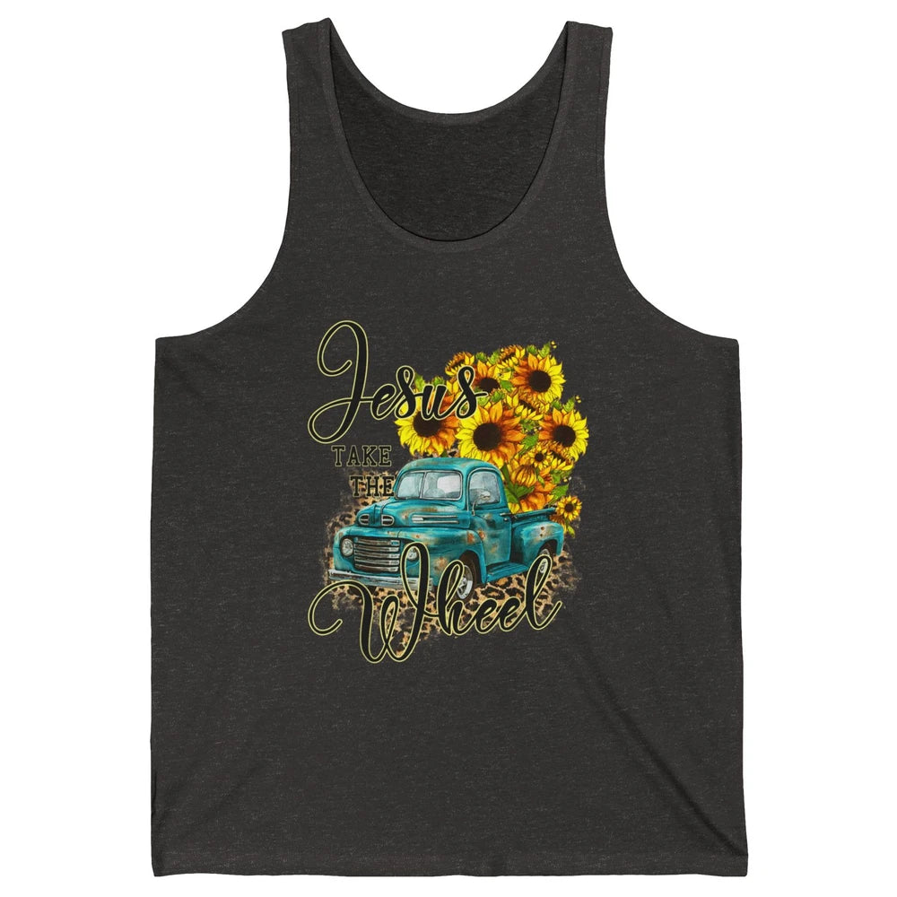 Sunflower Jesus Take The Wheel Truck Western Country Leopard Unisex Jersey Tank