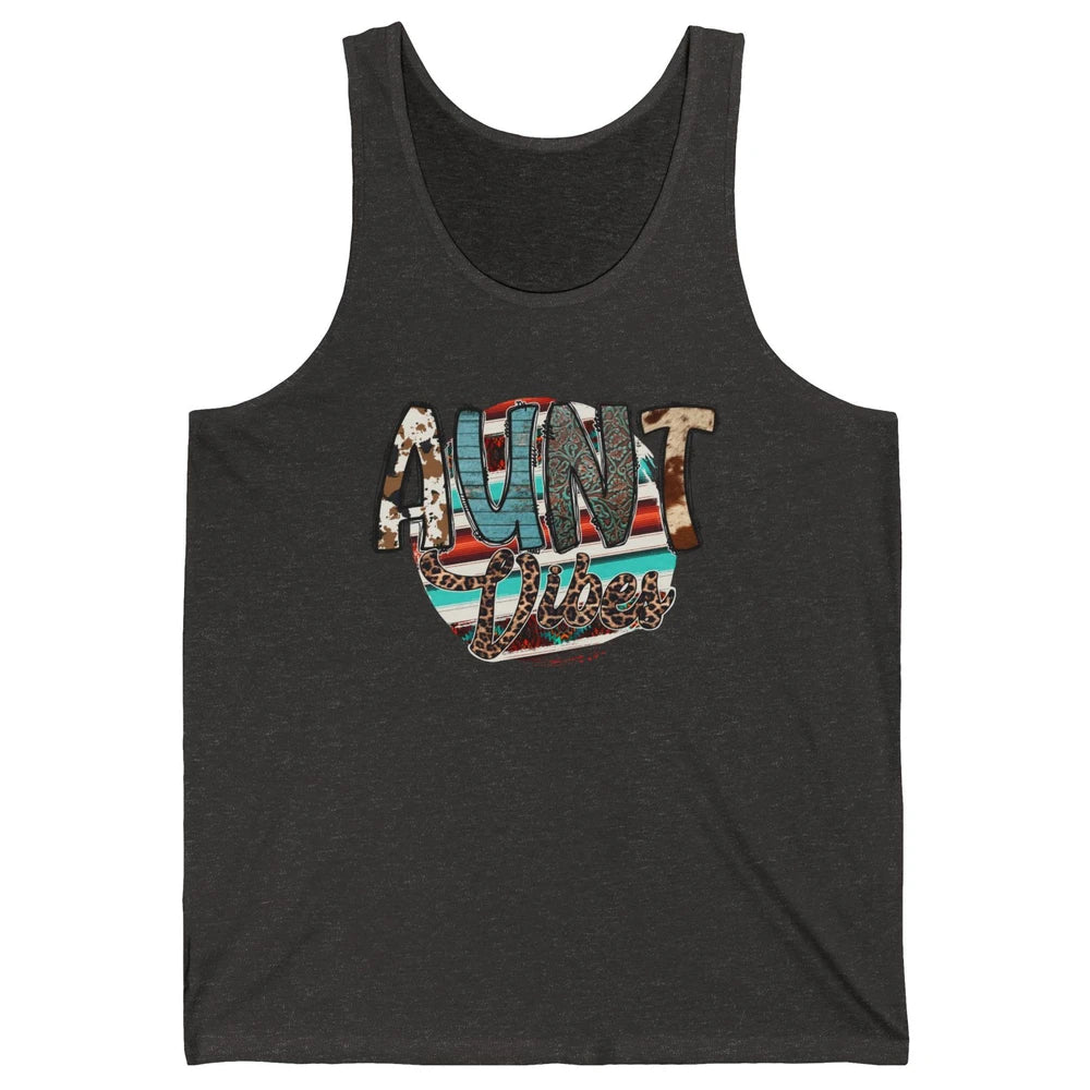 Aunt Vibes Cowhide Leopard Turquoise Western Country Auntie Unisex Jersey Tank