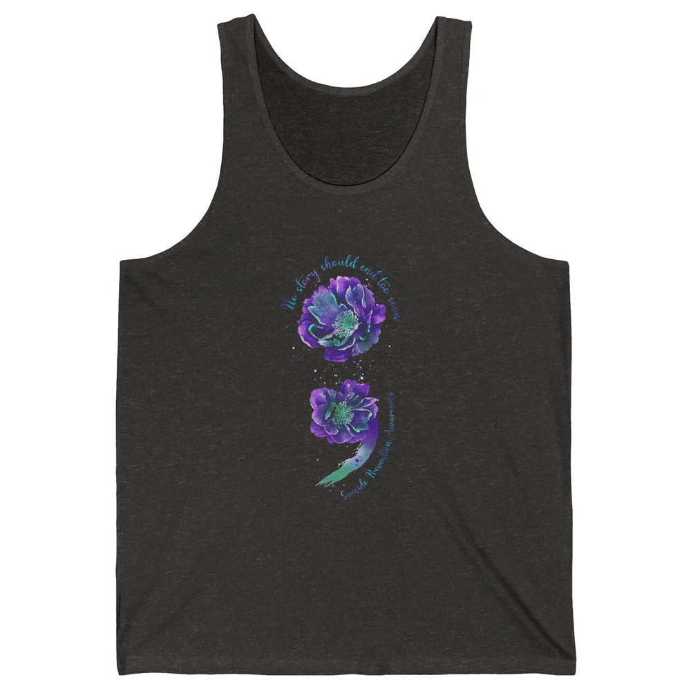 Semicolon Floral Mental Purple Blue Suicide Prevention Month Unisex Jersey Tank