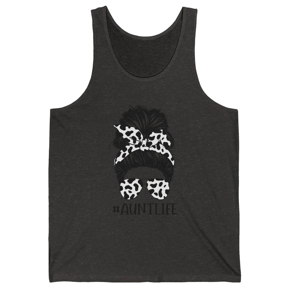 Aunt Life Messy Bun Glasses Cowhide Western Auntie Life Unisex Jersey Tank