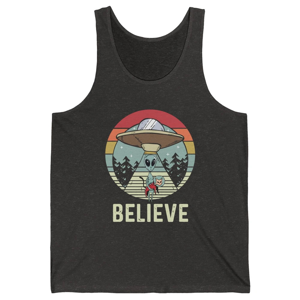 Vintage Alien UFO Funny Cat Alien Flying Saucer Abduction Unisex Jersey Tank