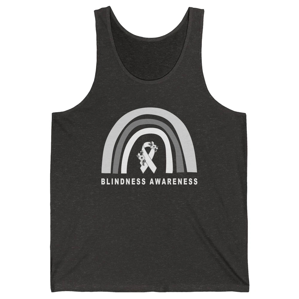 Blindness Awareness Floral White Gray Ribbon Blind Support Unisex Jersey Tank