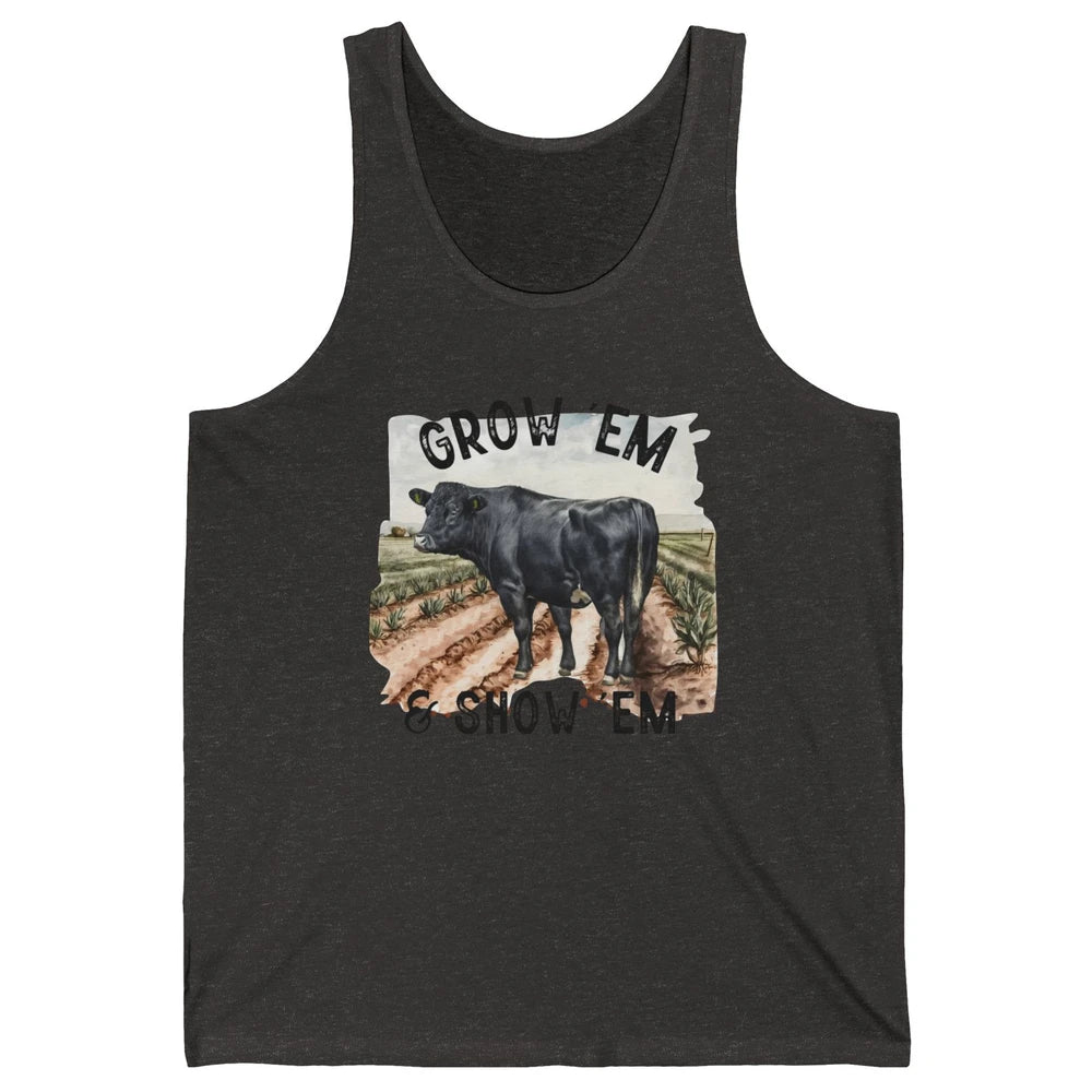 Black Cow On The Farm Grow Em Show Em Western Farm Life Unisex Jersey Tank