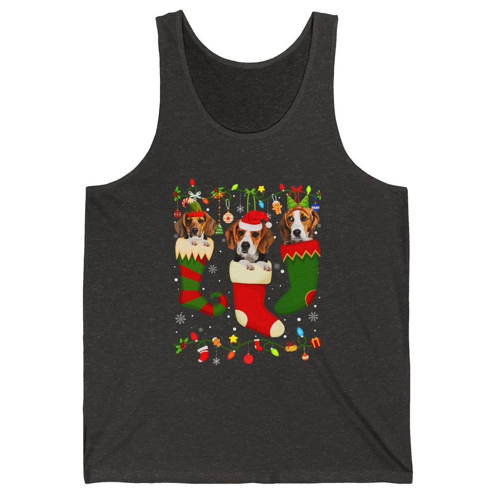 Funny Beagle Dog Christmas Tree Socks Xmas Lights Santa Hat Unisex Jersey Tank