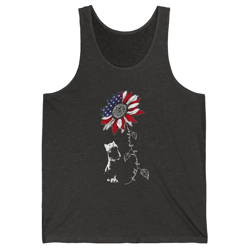 Cat Sunflower 4th Of July Patriotic Faith Family Freedom Unisex Jersey Tank