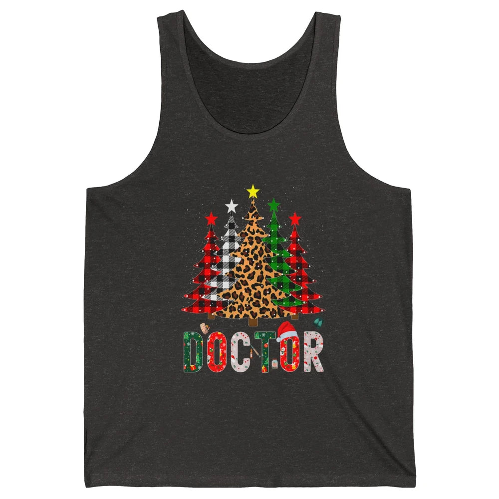 Merry Christmas Doctor Leopard Buffalo Plaid Xmas Pine Tree Unisex Jersey Tank