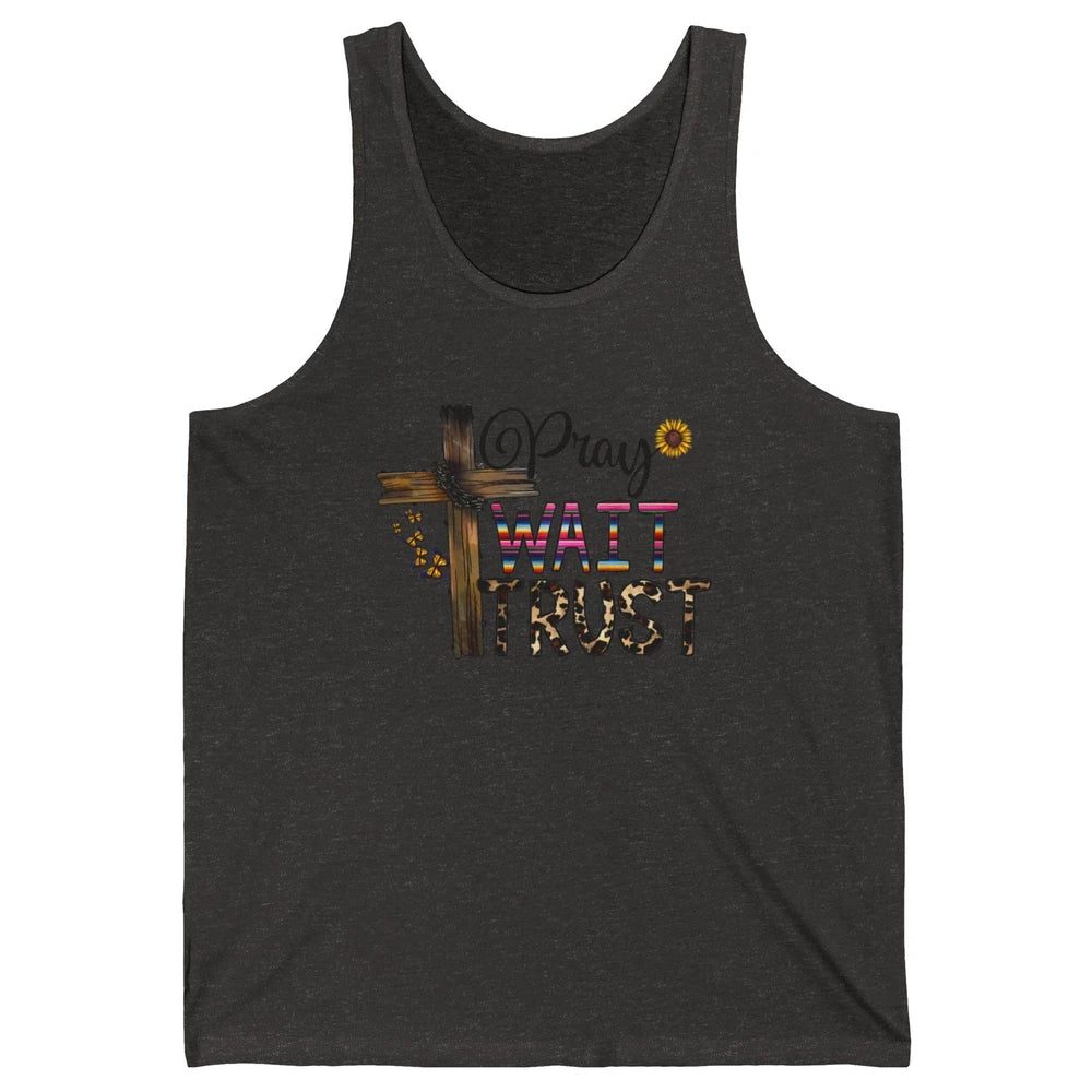 Sunflower Leopard Pray Wait Trust Christian Motivational Unisex Jersey Tank