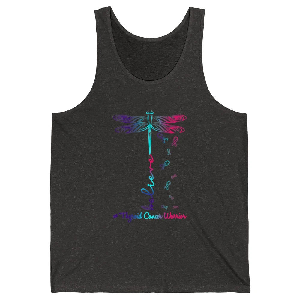 Thyroid Cancer Awareness Purple Pink Teal Ribbon Dragonfly Unisex Jersey Tank