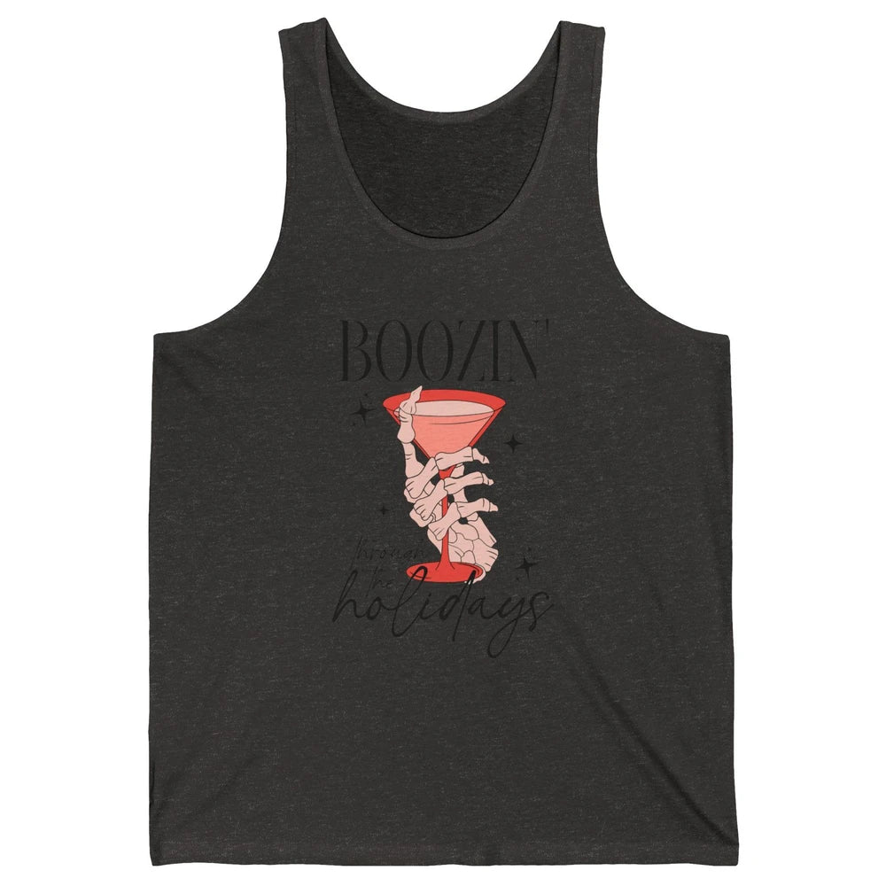 Boozin’ Through The Holidays Christmas Drinking Wine Glass Unisex Jersey Tank