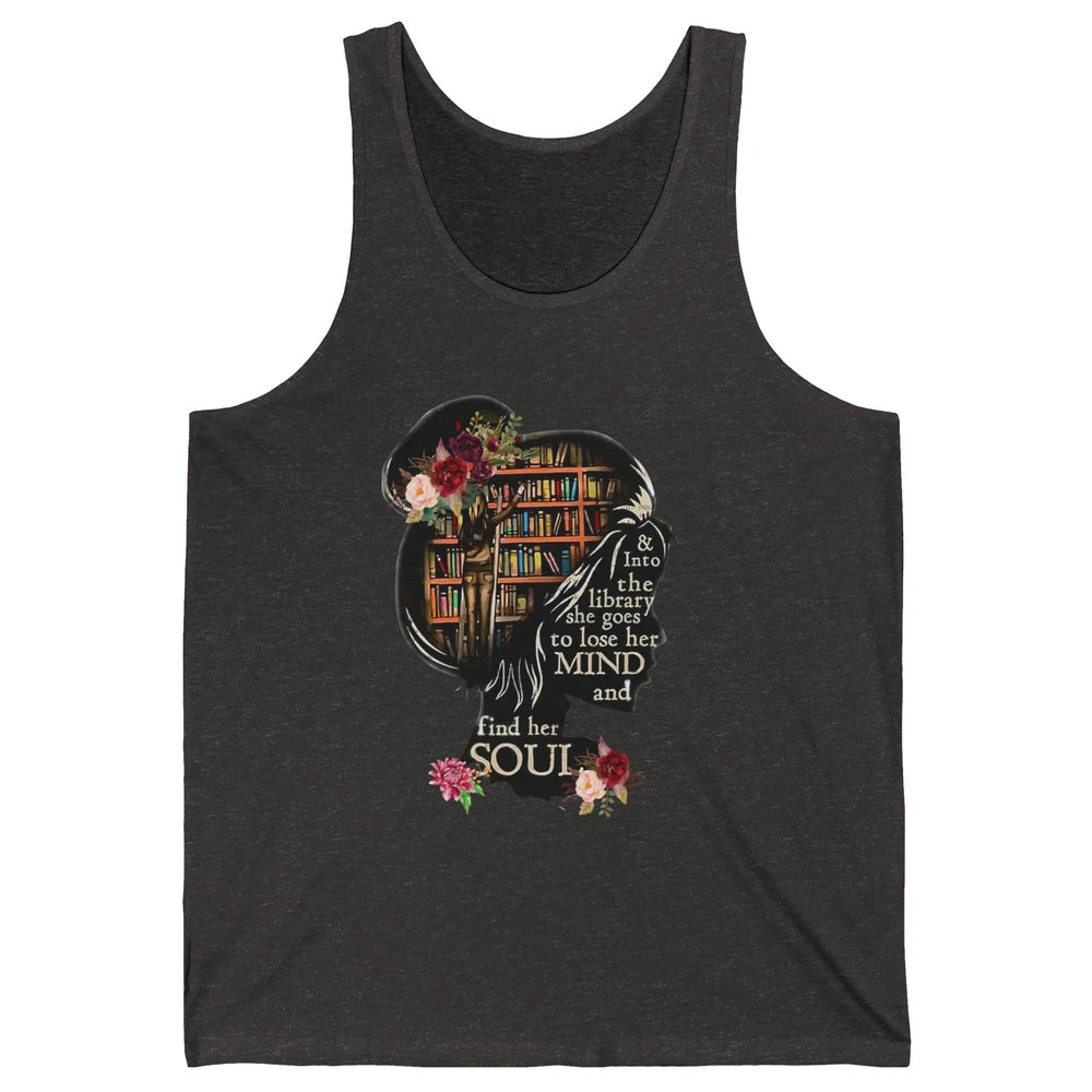 Bookish Into The Library She Goes Booknerd Reading Librarian Unisex Jersey Tank