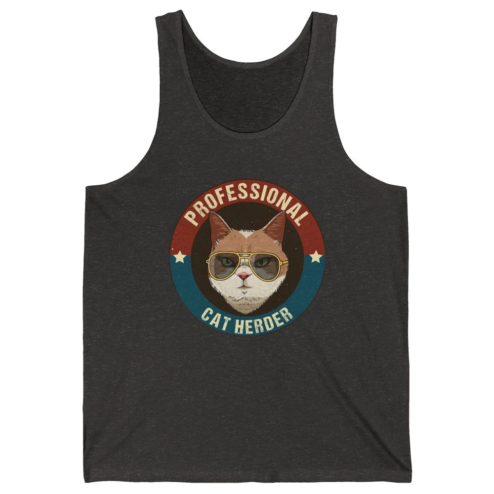 Vintage Cat Glasses Professional Cat Herder Cat Mom Cat Dad Unisex Jersey Tank