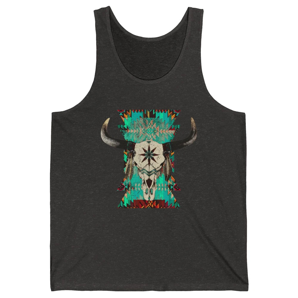 Boho Bull Skull Turquoise Aztec Western Country Rodeo Cowboy Unisex Jersey Tank