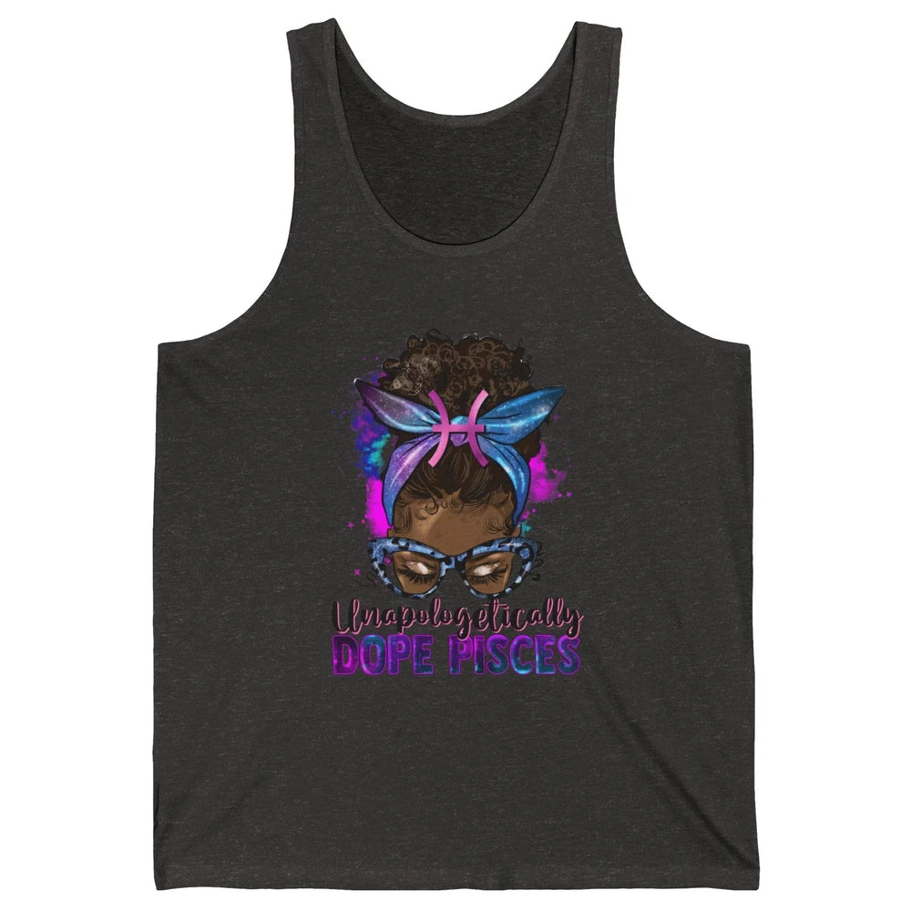 Unapologetically Dope Pisces Zodiac Leopard Afro Messy Bun Unisex Jersey Tank