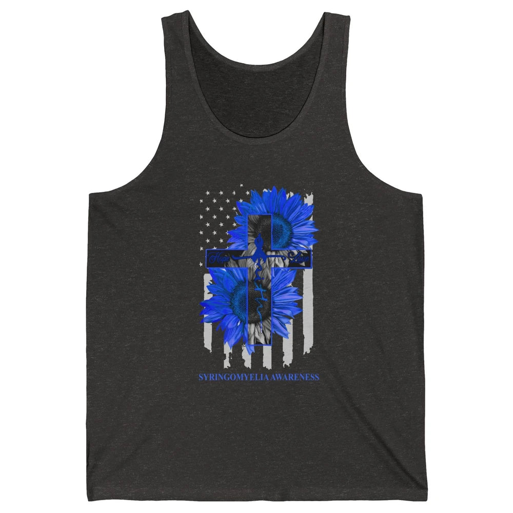 Syringomyelia Awareness Faith Hope Love Blue Ribbon US Flag Unisex Jersey Tank