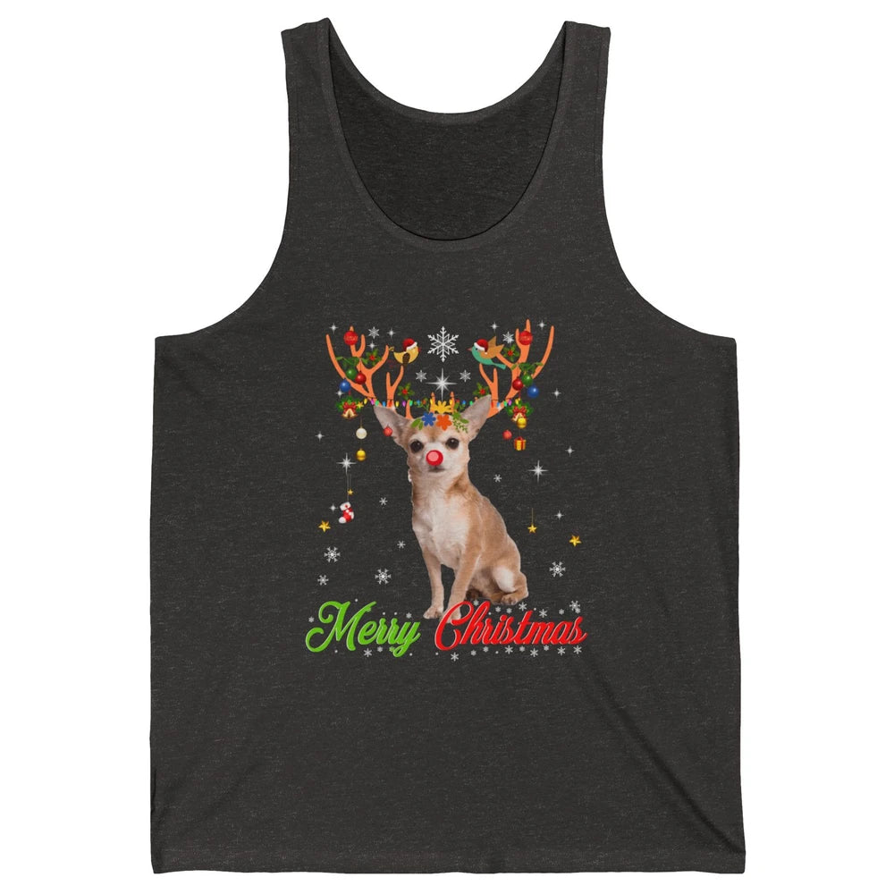 Merry Christmas Chihuahua Dog Santa Hat Xmas Reindeer Lights Unisex Jersey Tank