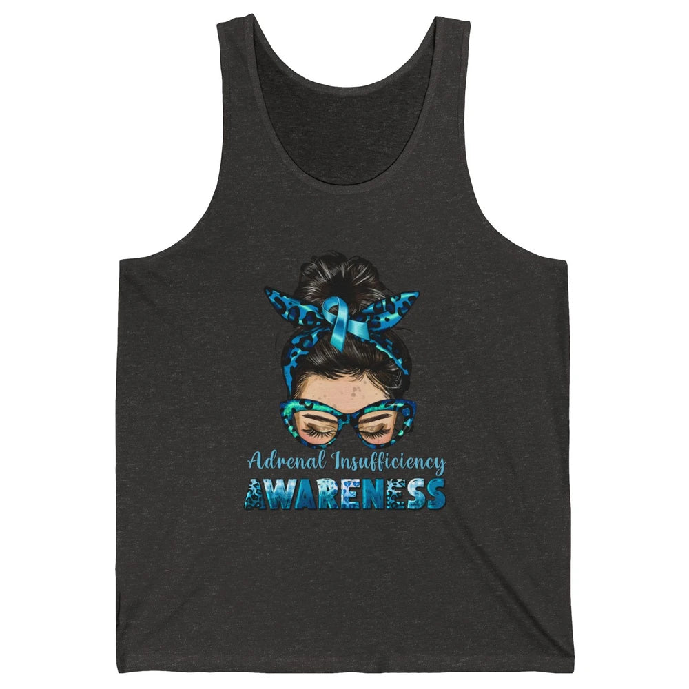 Adrenal Insufficiency Awareness Messy Bun Mom Blue Ribbon Unisex Jersey Tank