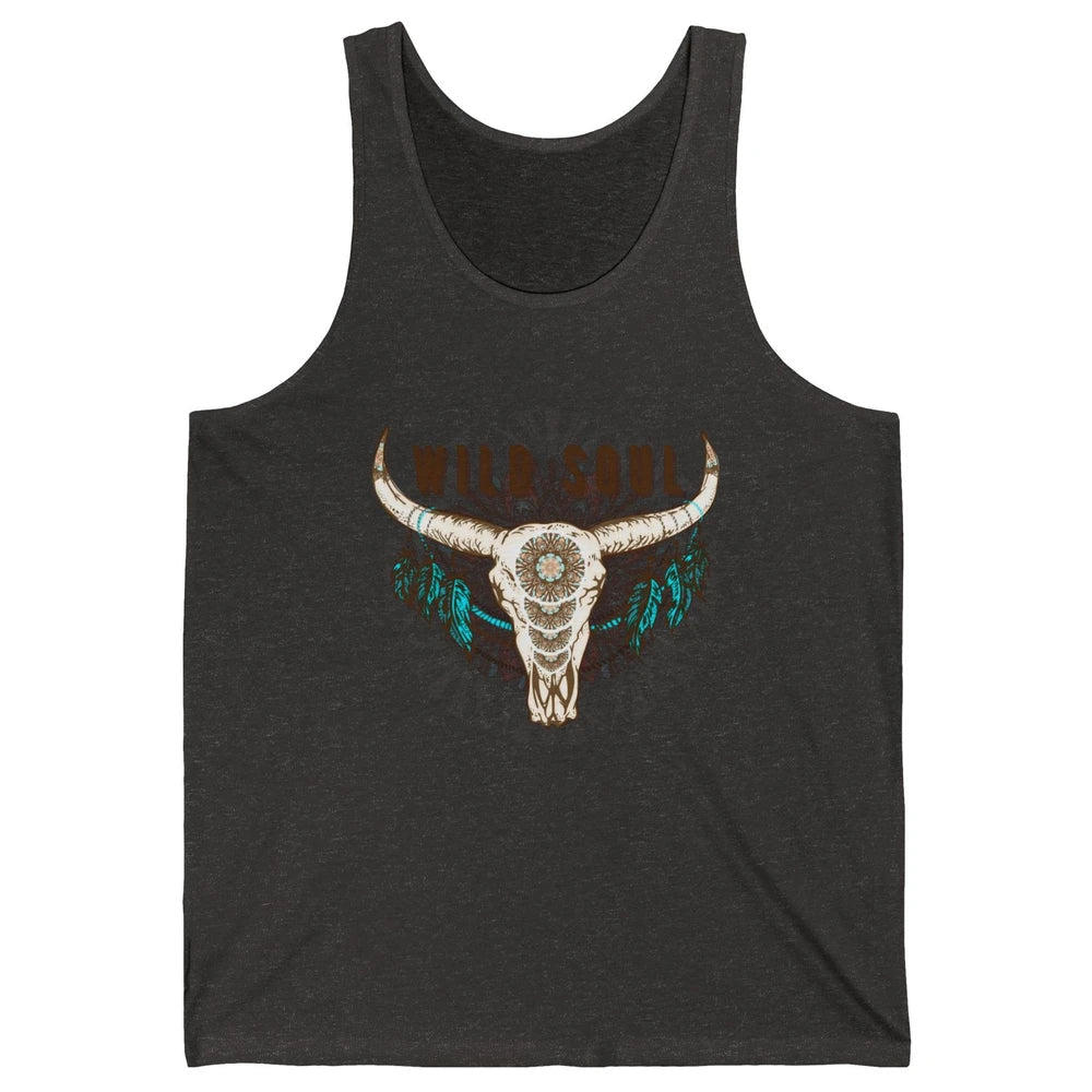 Boho Bull Skull Wild Soul Hippie Cowgirl Western Country Unisex Jersey Tank