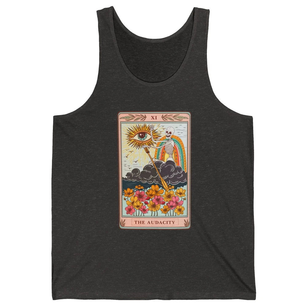 Retro Skeleton Riding Cloud The Audacity Tarot Card Rainbow Unisex Jersey Tank