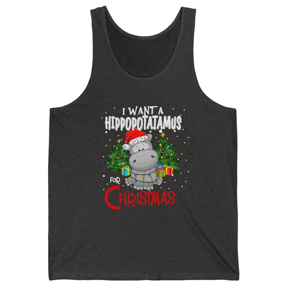 Funny I Want A Hippopotamus For Christmas Tree Hippo Santa Unisex Jersey Tank