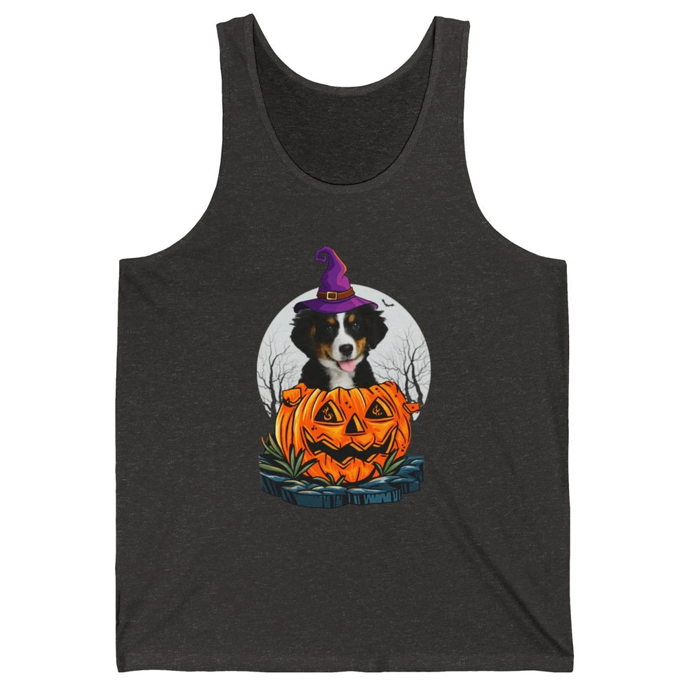 Bernese Mountain Dog Witch Pumpkin Halloween Spooky Season Unisex Jersey Tank