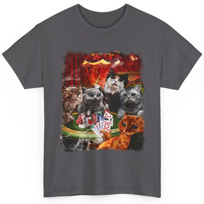 Funny Cat Playing Poker Cards Humor Sarcastic Kitten Gambler Dealer Classic Unisex T-Shirt