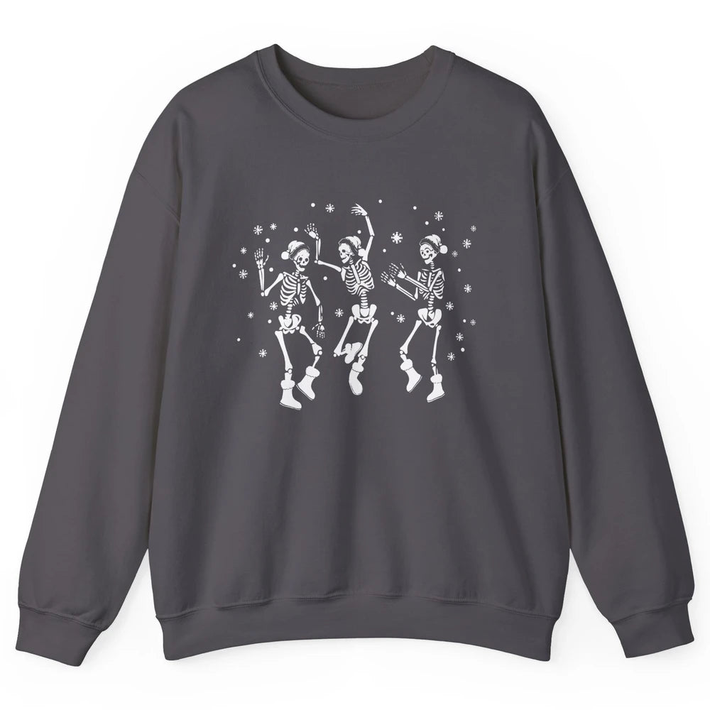 Funny Skeleton Christmas Dancing Snowflakes Santa Skeleton Unisex Crewneck Sweatshirt