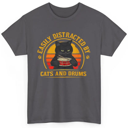 Vintage Black Cat Drummer Easily Distracted By Cat And Drums Classic Unisex T-Shirt