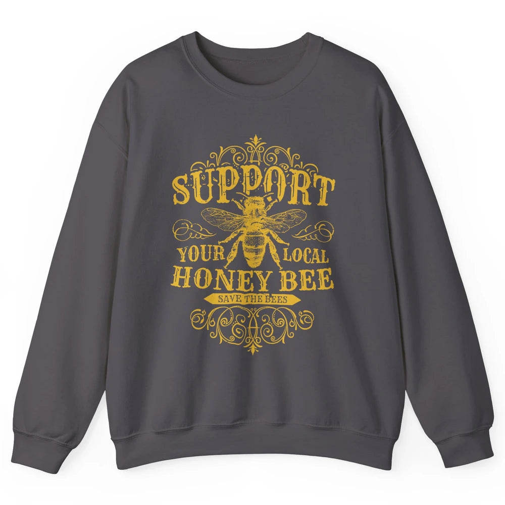 Vintage Beekeeper Support Your Local Honeybee Save The Bees Unisex Crewneck Sweatshirt