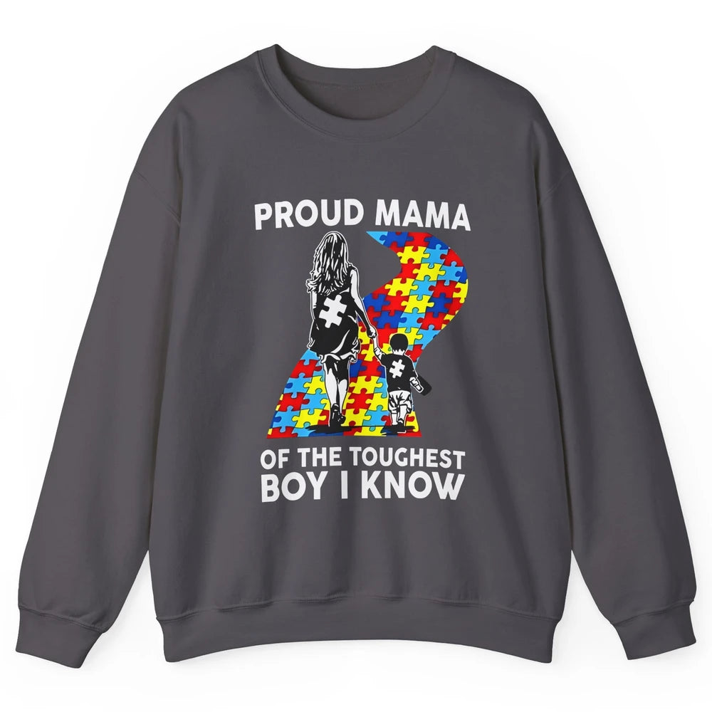 Autism Mom Proud Mama Of The Toughest Boy I Know Autism Unisex Crewneck Sweatshirt