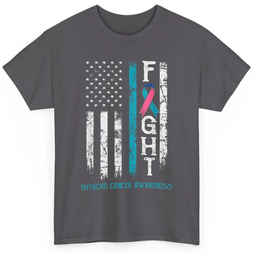 Thyroid Cancer Awareness Blue Pink Teal Ribbon Fight Flag Classic Unisex T-Shirt