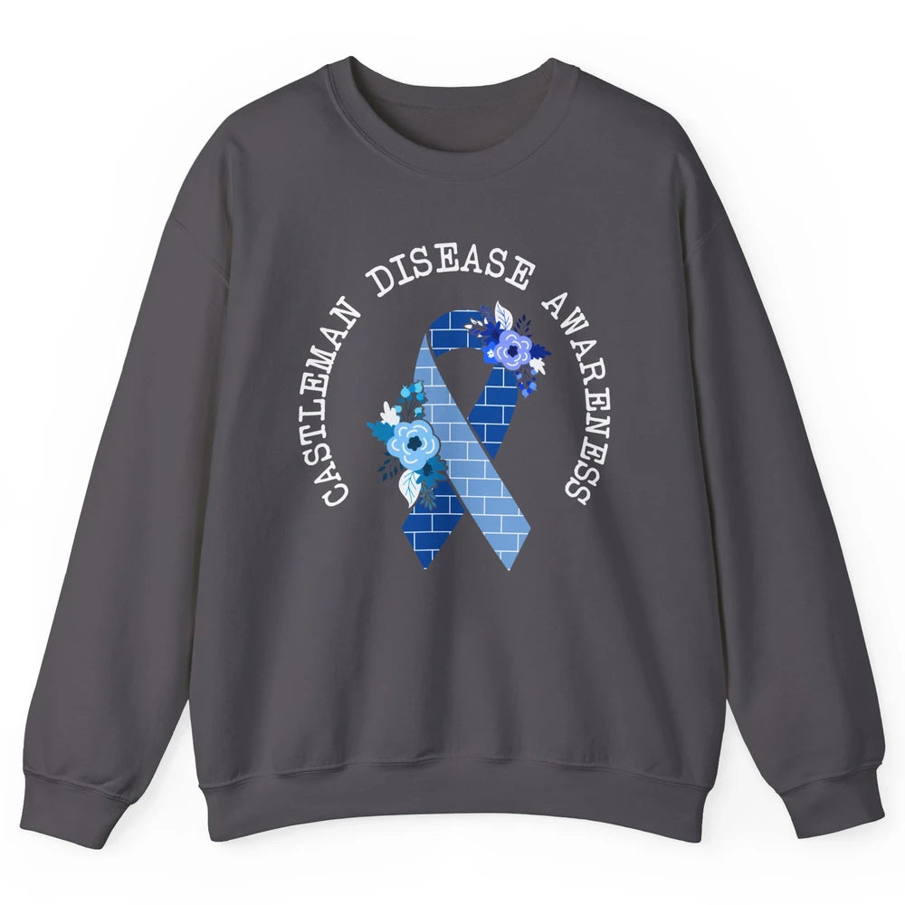 Castleman Disease Awareness Floral Blue Ribbon Rare Disease Unisex Crewneck Sweatshirt