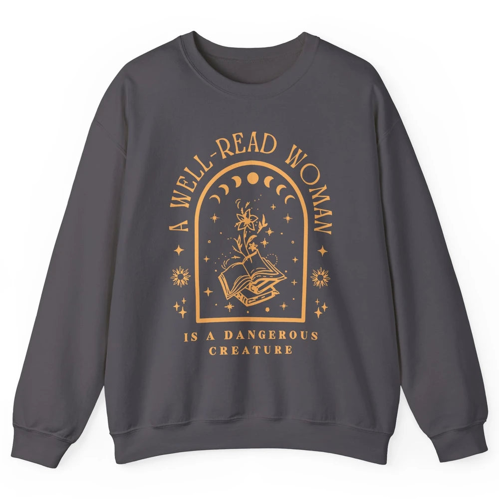 Aesthetic Read Books Moon Phase Librarian Bookworm Bookish Unisex Crewneck Sweatshirt