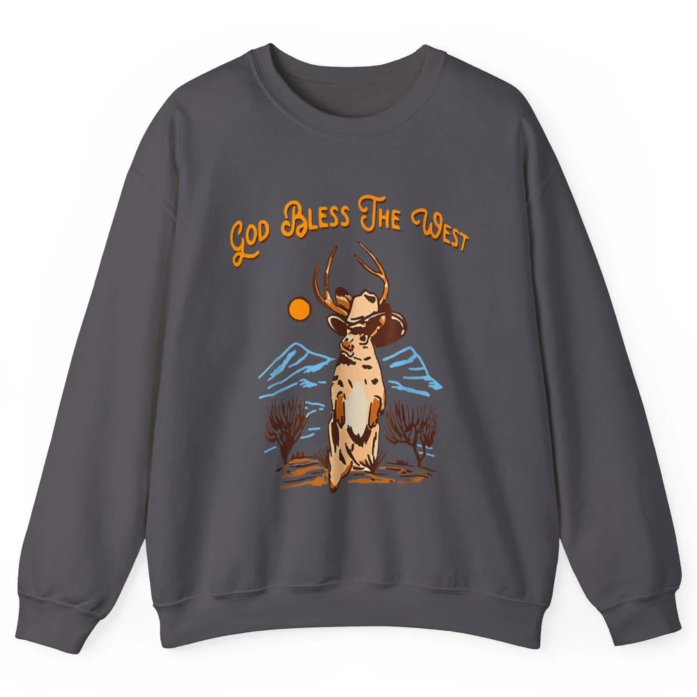 Western Country God Bless Vintage Cowboy Deer Music Desert Unisex Crewneck Sweatshirt