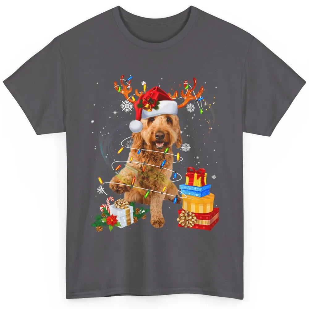 Merry Christmas Goldendoodle Dog Reindeer Xmas Lights Puppy Classic Unisex T-Shirt