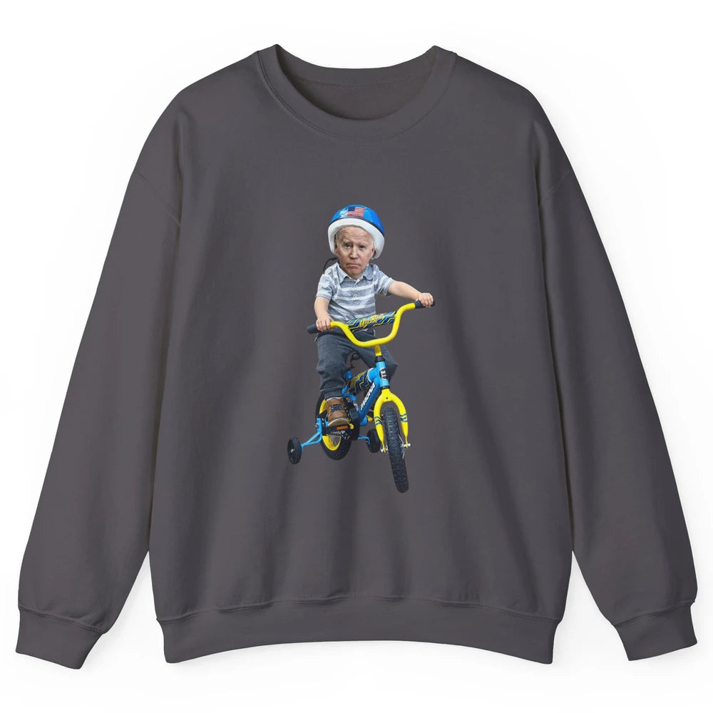 Baby Joe Biden Riding Tricycle Funny Bike Fall Meme Pun Vote Unisex Crewneck Sweatshirt