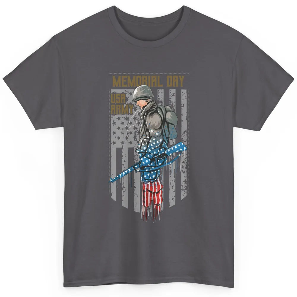 US Army Veteran With Gun American Flag US Pride Memorial Day Classic Unisex T-Shirt