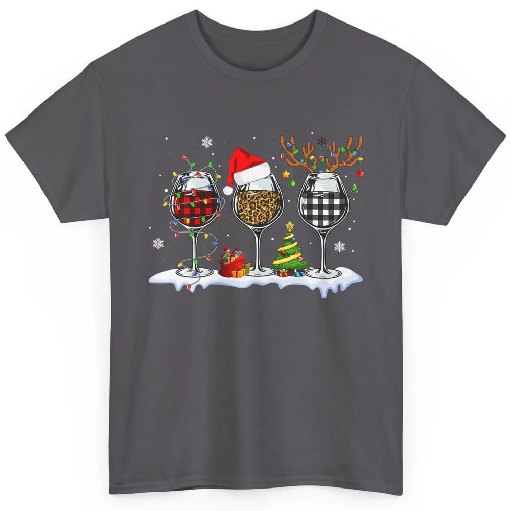 Merry Christmas Funny Red Wine Glass Santa Hat Reindeer Xmas Classic Unisex T-Shirt