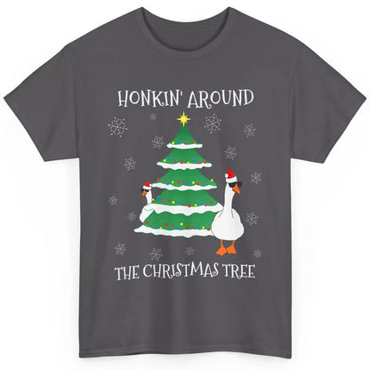 Merry Christmas Cute Geese Honking Around Xmas Tree Goose Classic Unisex T-Shirt