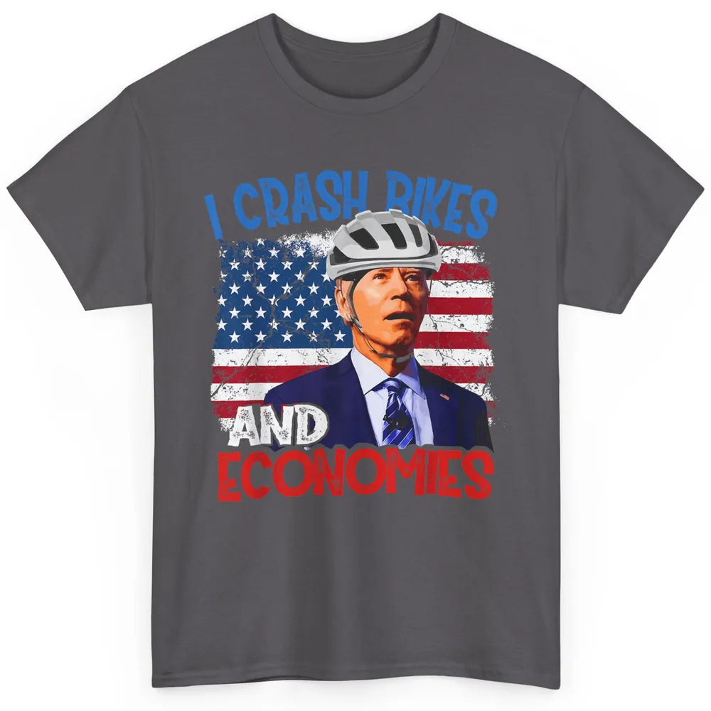 Anti Biden Falling Off Bike Crash Economies US Flag Democrat Classic Unisex T-Shirt