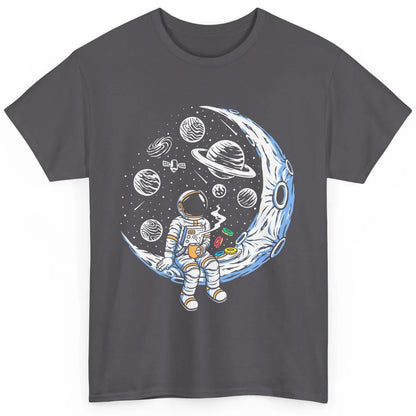 Funny Astronaut On The Moon Coffee And Donut Space Lovers Classic Unisex T-Shirt